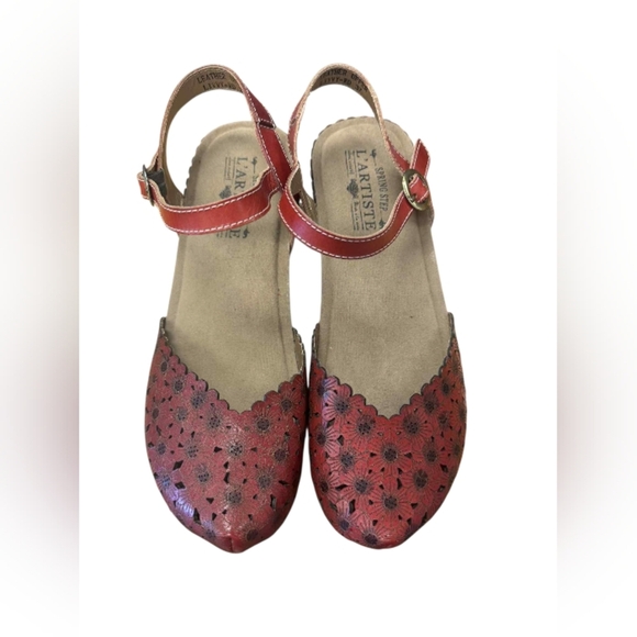 L'artiste Spring Step Livvy Leather Suede Sandle Floral Red Size 37 EUC - Picture 4 of 8